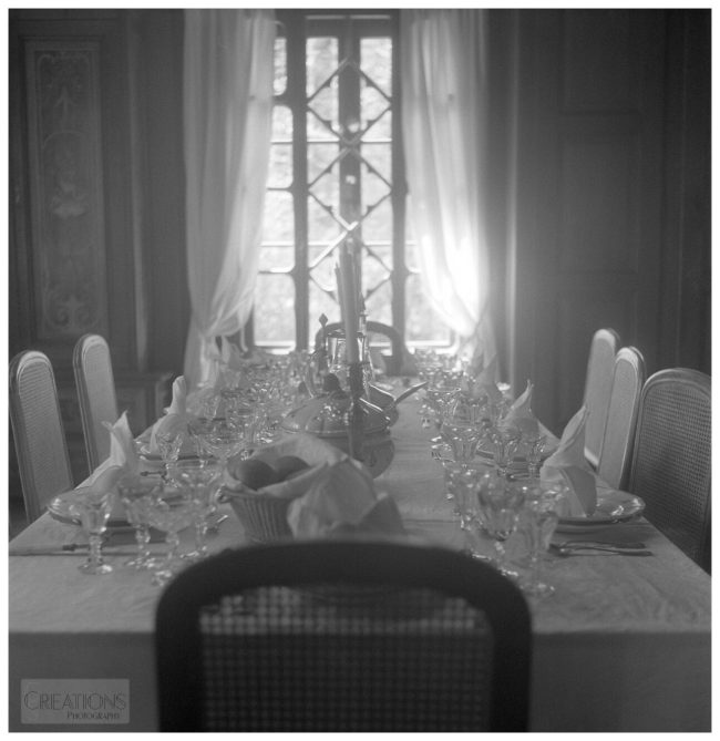 A set table, backlit